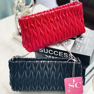 Women's Red and Black Quilted Clutch Bag